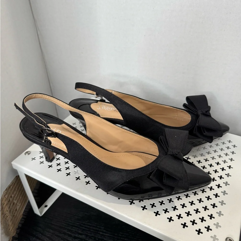 J.Renee Black Patent Bow Slingback Heels Size 8 Medium Comfort 2.5 Inch Heels - Picture 2 of 7